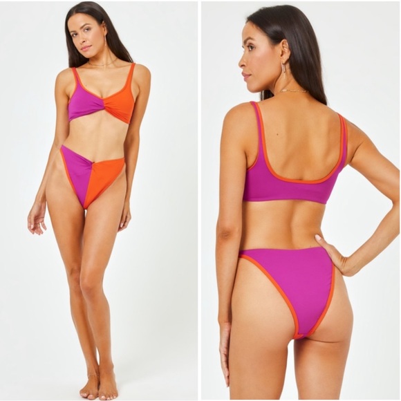 L*Space Cardi Bikini Top & Jada High Waist Bottoms Bikini Set Berry Pimento XS - Picture 12 of 12